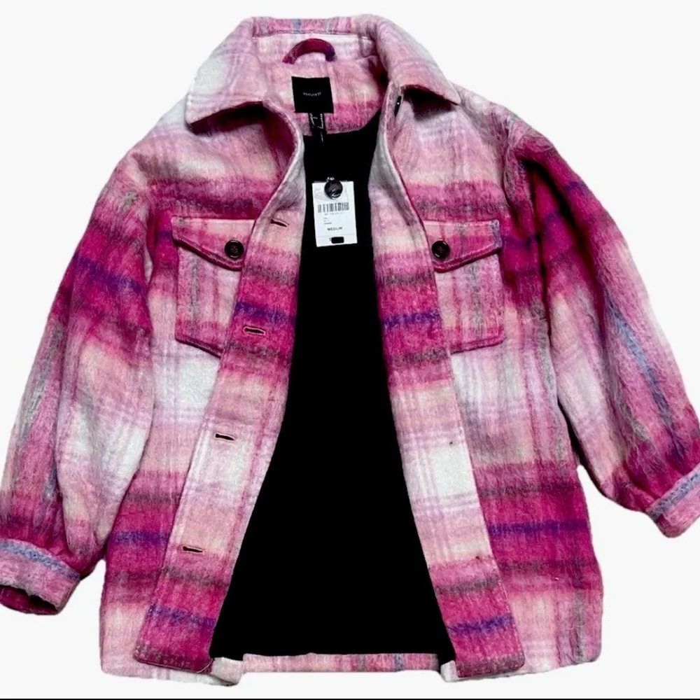 Forever 21 Plaid Flannel Pink Oversized Jacket Wool Blend Women’s MEDIUM New